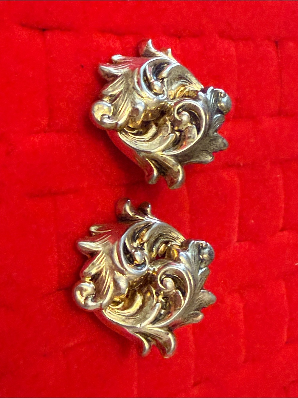 Whiting & Davis Gold Tone Floral Scroll Clip Earrings - Silver
